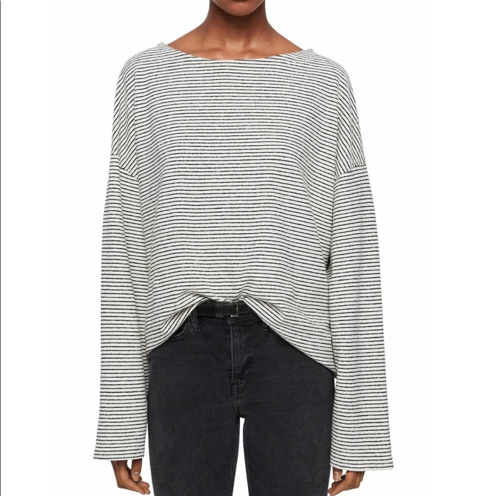 All Saints Adelise Stripe Long Sleeve Black White Cotton Tee